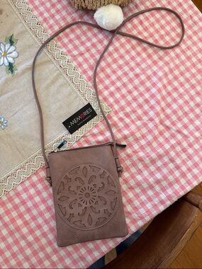 Women's Mauve Crossbody Bag with Laser-Cut Medallion